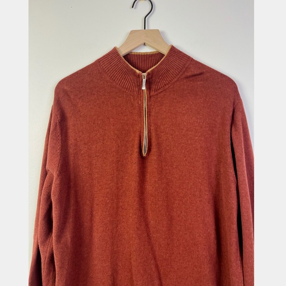 Tommy‎ Bahama Cotton Cashmere Quarter Zip Sweater Rustic Red Relaxed Men's Large - Picture 2 of 8
